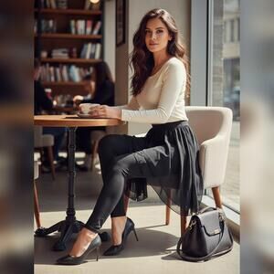 Zara Black Leggings with Chiffon attached over skirt NWT S